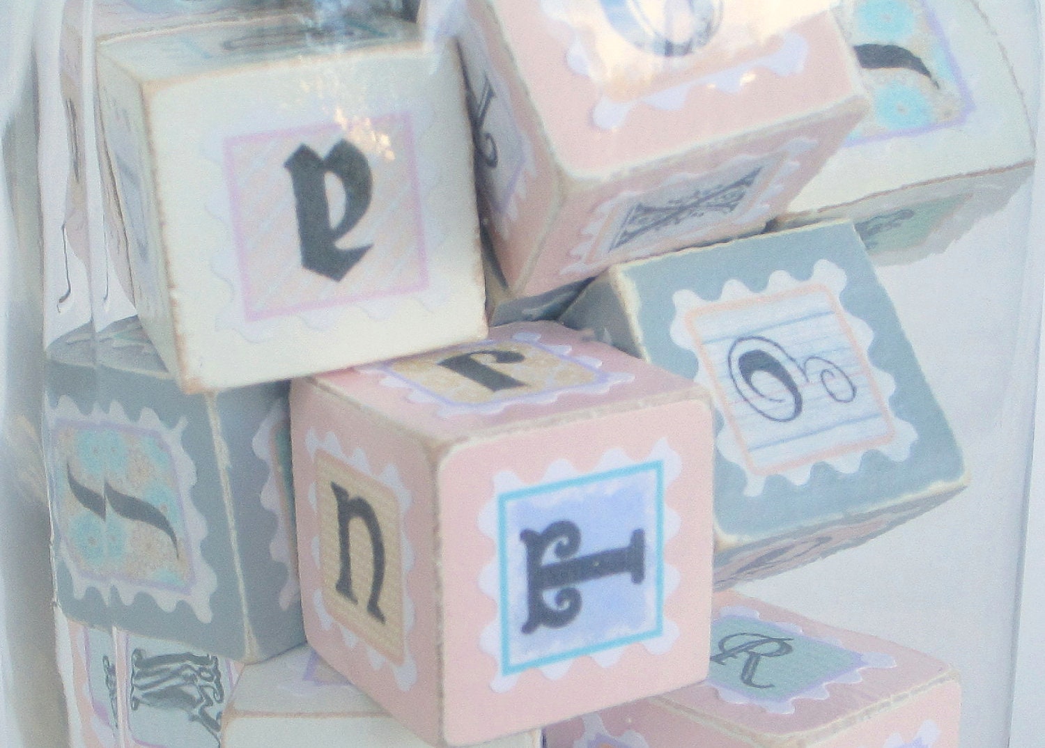 26 Letter Number Blocks Pink Grey White in Mason Jar Distressed Shabby Chic Nursery Decor