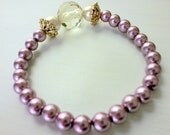 Purple Lilac Pearl Bracelet, Antique Bronze Bracelet, Glass Pearl and Beaded Bracelet Stretchy, Wedding Jewelry