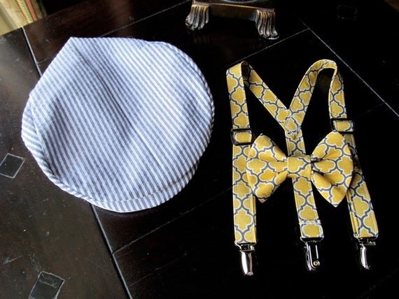 Newsboy Hat, Suspender and Bow Tie Set for newborn, toddler and boys