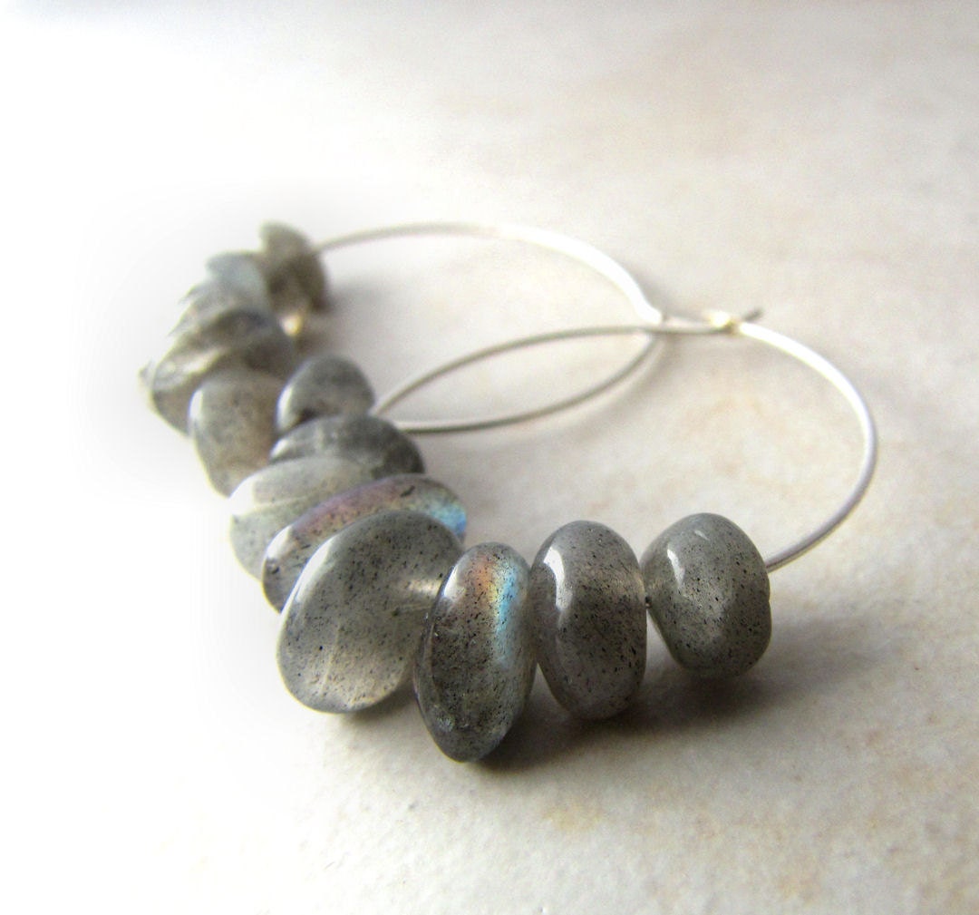 Labradorite Earrings Gemstone Hoop Hoops Earrings BellinaCreations Bellina Creation