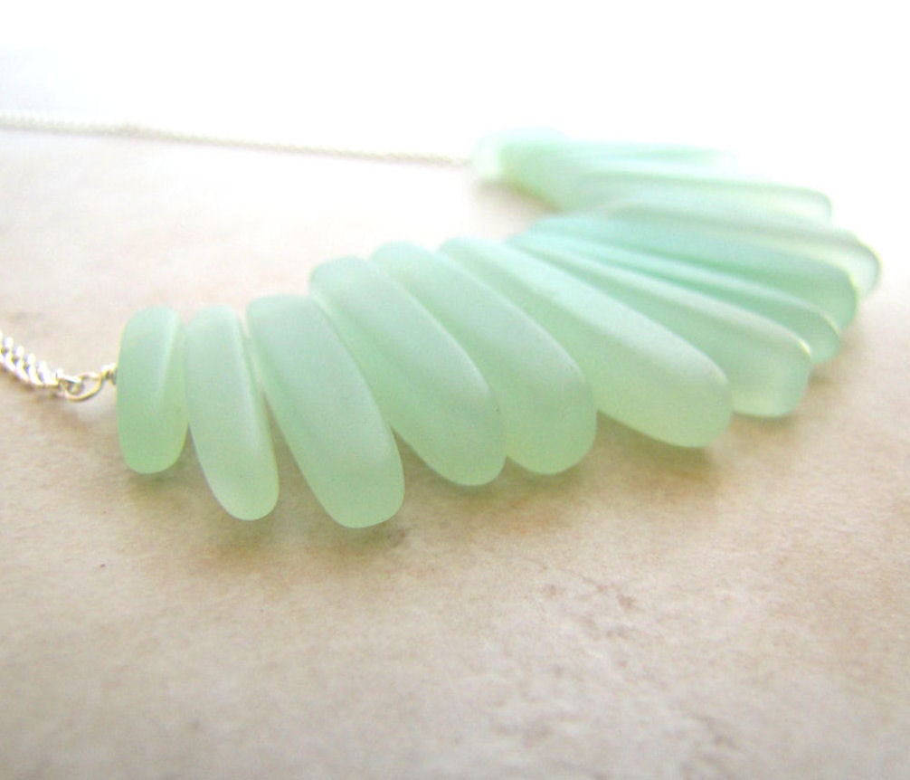 Seaglass Sea Glass Necklace Seafoam Mint Green Wire Wrapped Tusk Necklace BellinaCreations Bellina Creation
