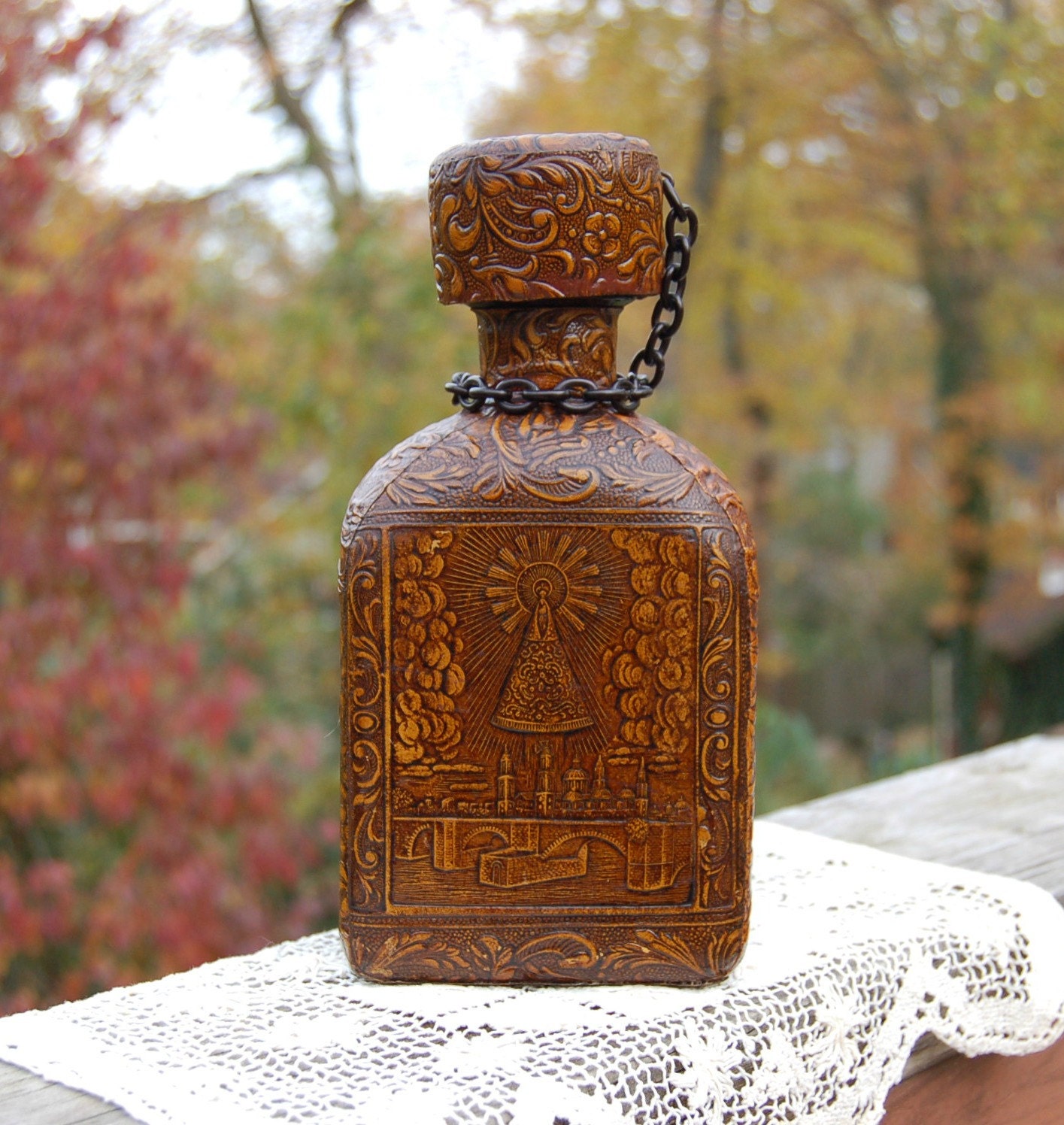 Vintage Leather Covered Bottle Decanter by MadameMarcie on Etsy