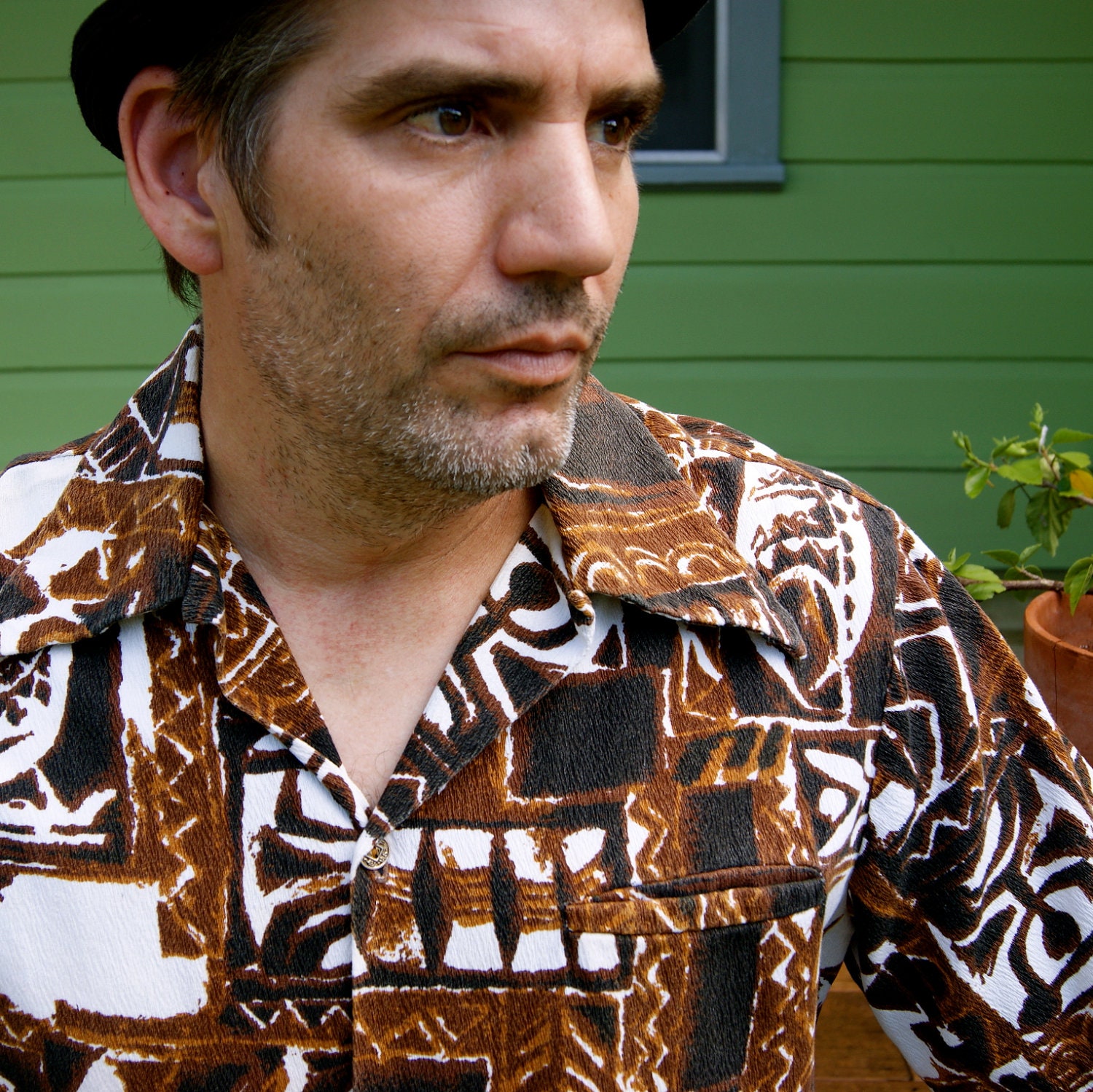 1960s Mans BARK CLOTH Hawaiian Shirt Med Authentic