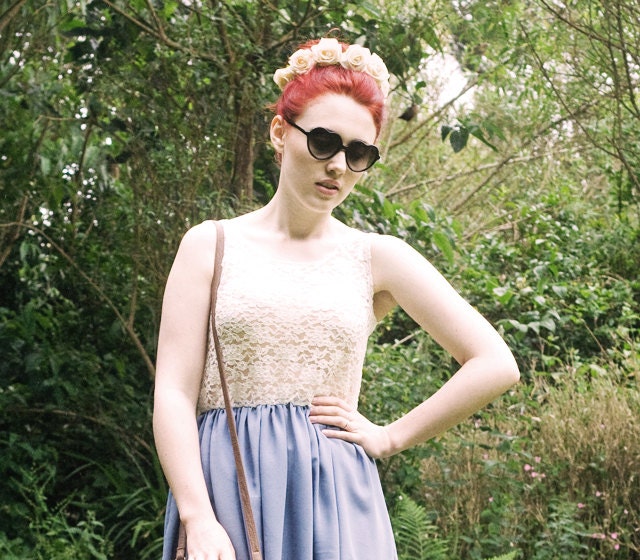 Sky blue handmade lace babydoll dress