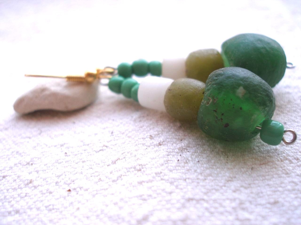 African green white Krobo recycled glass Earrings by Fianaturals