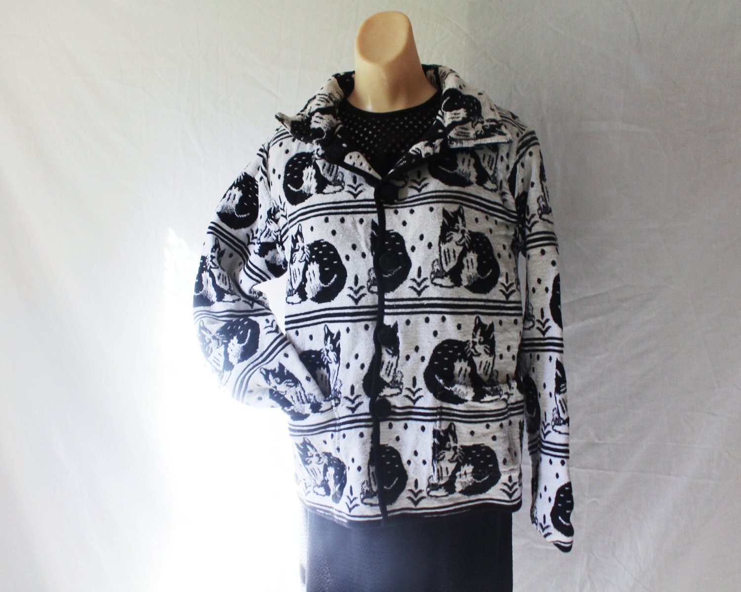 Vintage Black & White Cat Tapestry Jacket