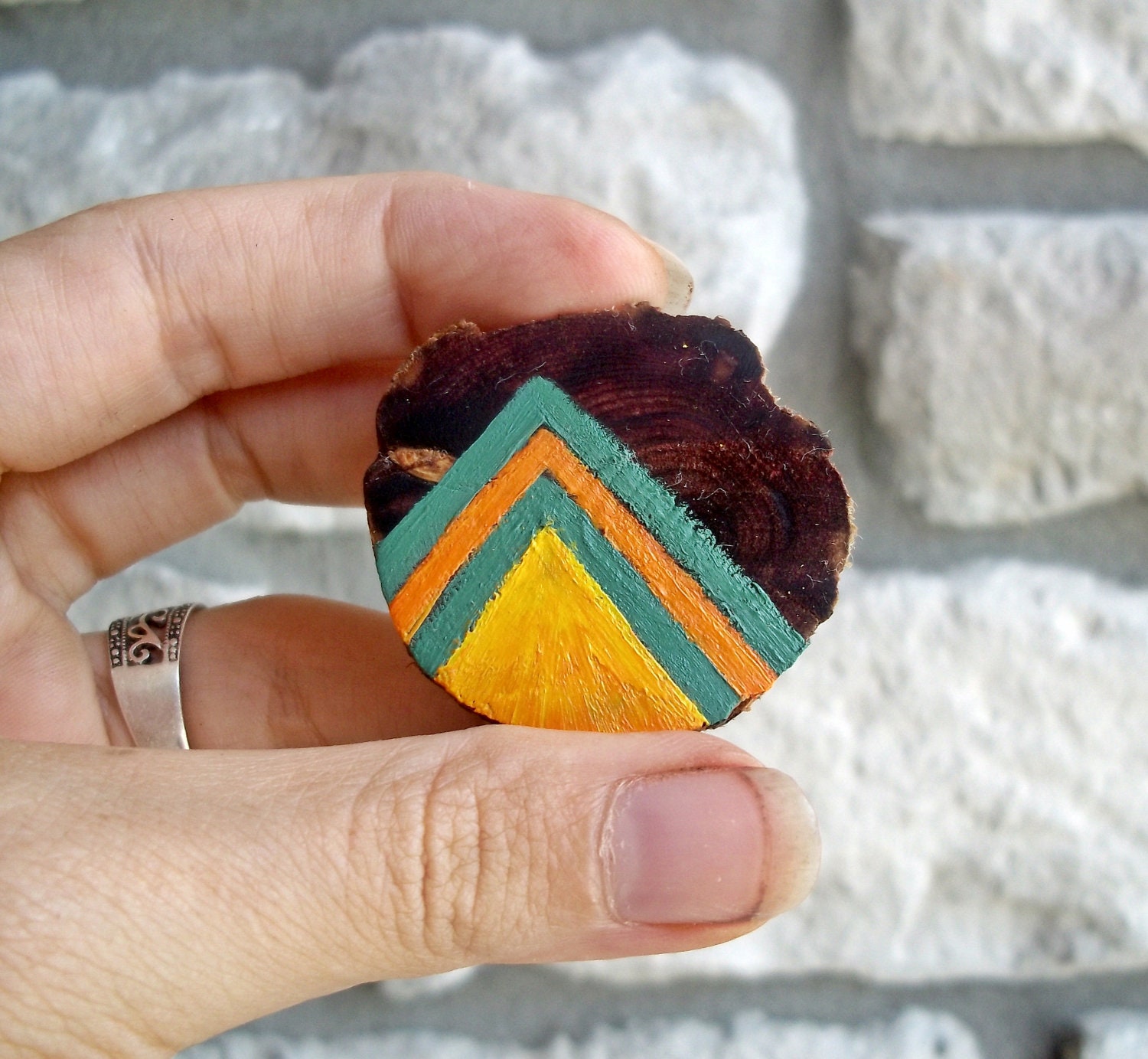Geometric Tribal Pin / Native Inspired Wood Brooch Jewelry / Hippie Holiday Gift