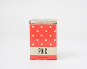 Kitchen Decor - Antique Tin Container - Vintage Polka Dot Tin Box - Made in Estonia 1969