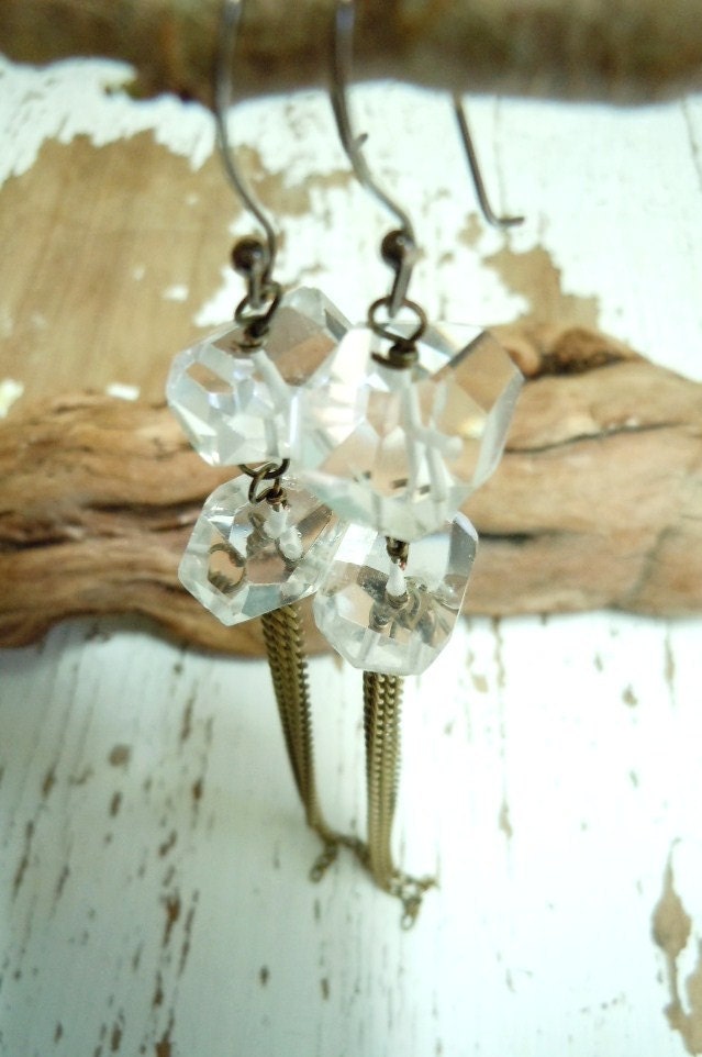 Crystal Quartz Earrings - Long Tassel Chain Dangles - Shoulder Dusters - Boho - Goddess
