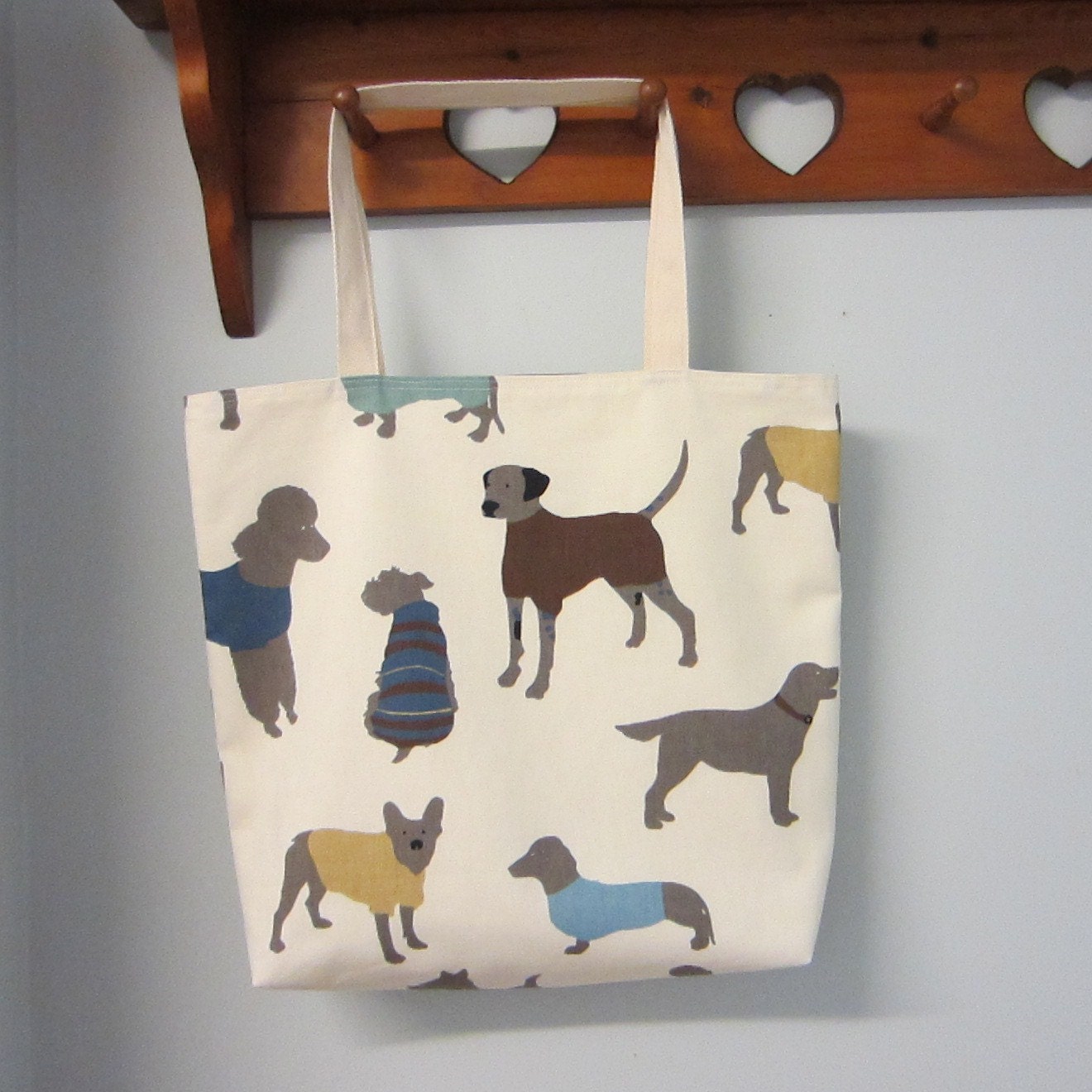 Tote Bag Beige Cotton Dog Pattern Fabric by AllTheTrimmingsUK