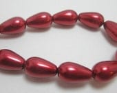 Dark Red Teardrop Glass Pearls 1 Strand 4363