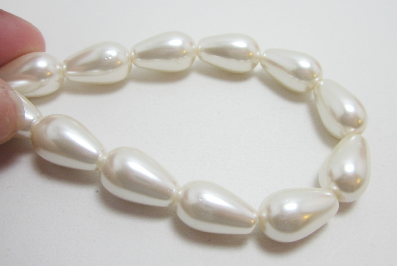 Ivory Teardrop Glass Pearls Large 1 Strand 4365
