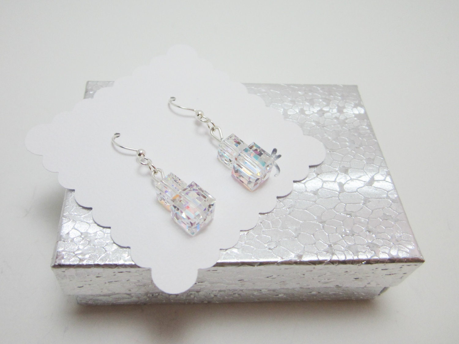 Swarovski Cube Earrings Clear AB