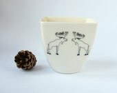 Cermiac Cup with Moose - Handmade Porcelain Coffee Mug with Graphic Decoration