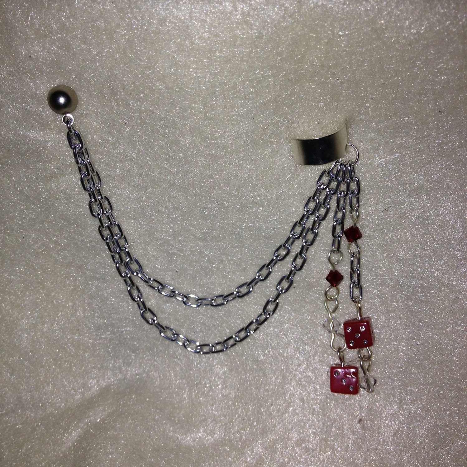 Dice and Chains Ear Cuff (Red, White or Black)