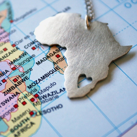 African Pendant Africa Necklace Continent Pendant sterling silver Map of Africa African Love