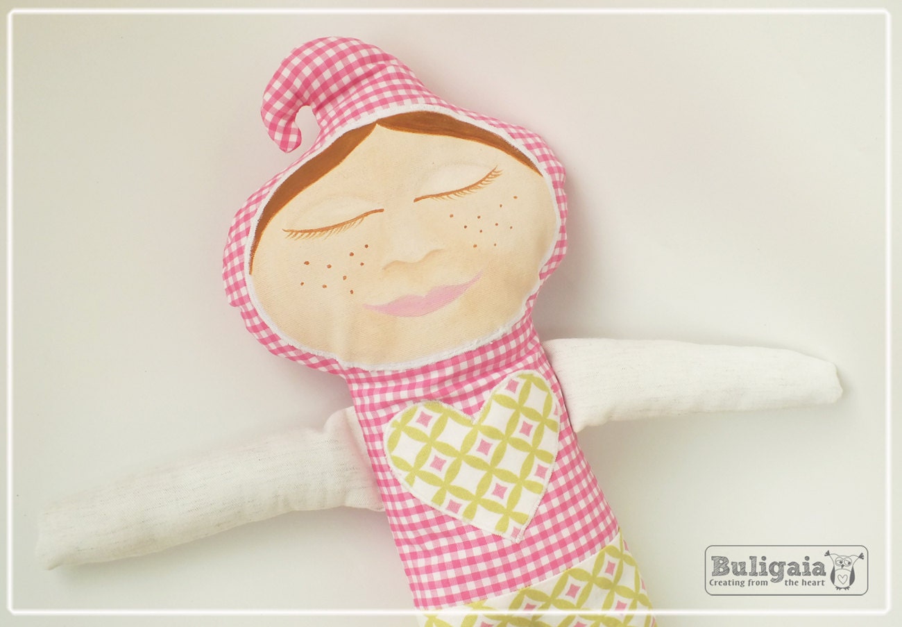 A unique gnome OOAK doll hand painted Nano apple green and pink