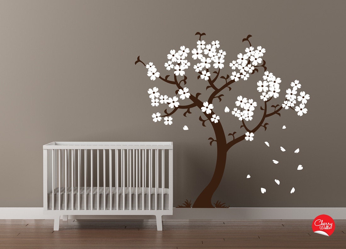 Modern Nursery Cherry Tree Wall Decal Flowering Branches Baby room