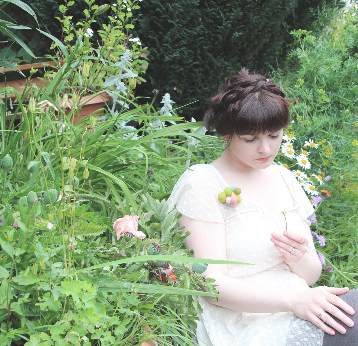 Corsage - Everlasting Posie in pastel wool felt, lemon, pink, seaspray, green and baby blue