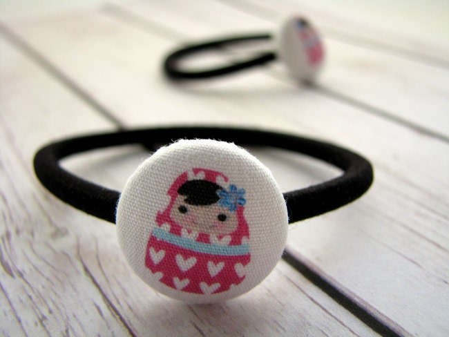 2 button ponytail holders, hair ties, hair accessories for girls, gift idea, matryoshka