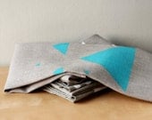 Teal blue Triangles on Grey linen dishcloth - Triangles tea towel - Gray and teal towel - Kitchen gift