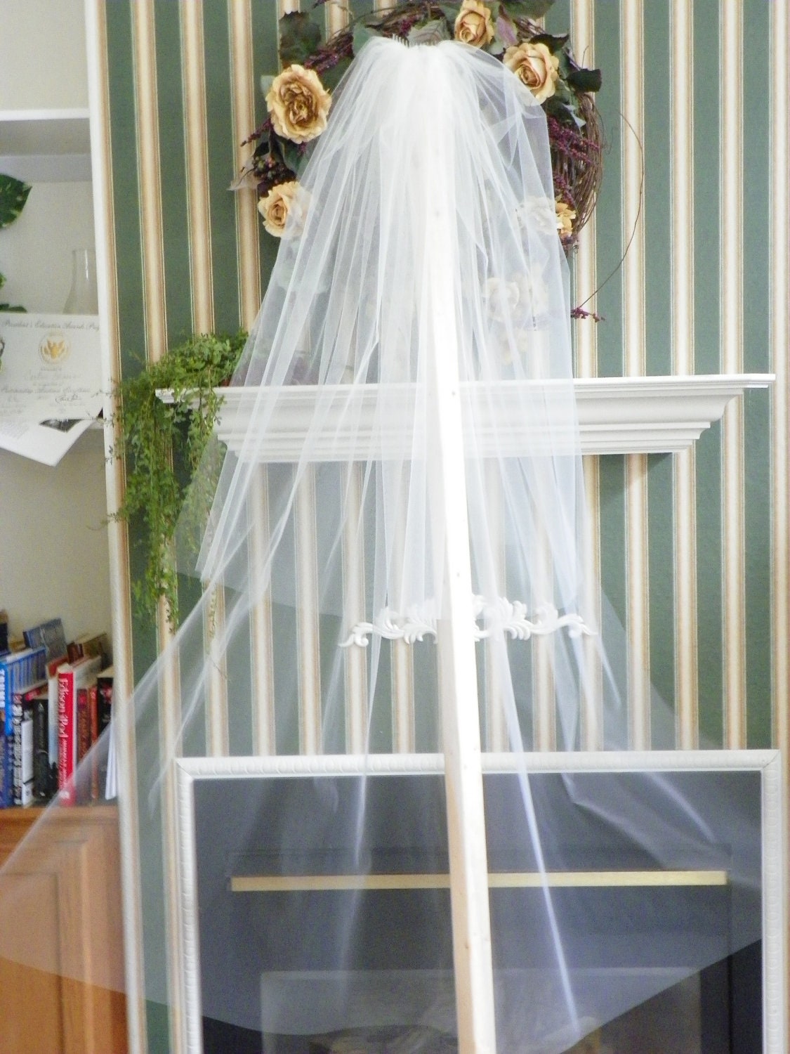 Wedding Bridal Veil, 2 tier waltz length, White, Diamond white , Ivory  30 X 49 long