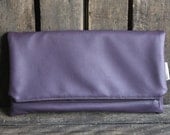 SPRING SALE 30% OFF Clutch Handbag Purse Fold Over Vegan Faux Leather Suede Plum Purple