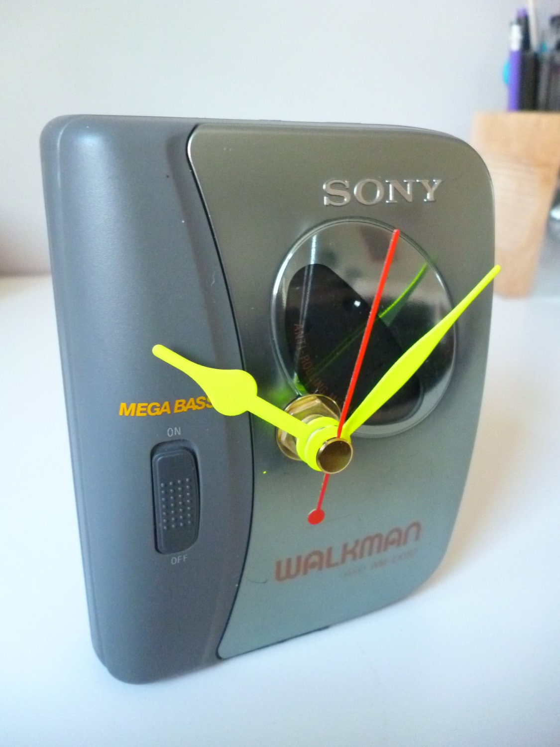 SONY Walkman Clock Unique Recycled 1980s Tape Player Desk Clock Metallic Blue