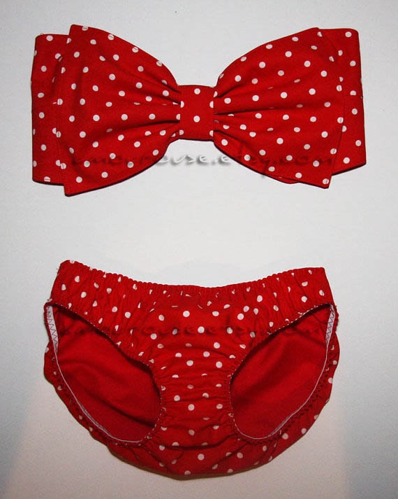 Red and White Dots Bow Bandeau Set