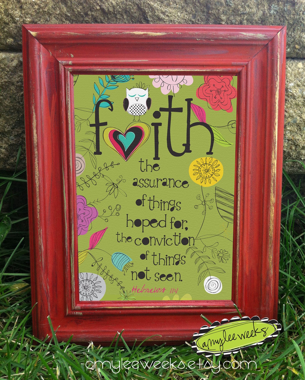 Scripture Art, Christian Art, Wise Reminders - Faith owl, canvas-mounted framed art (5x7)