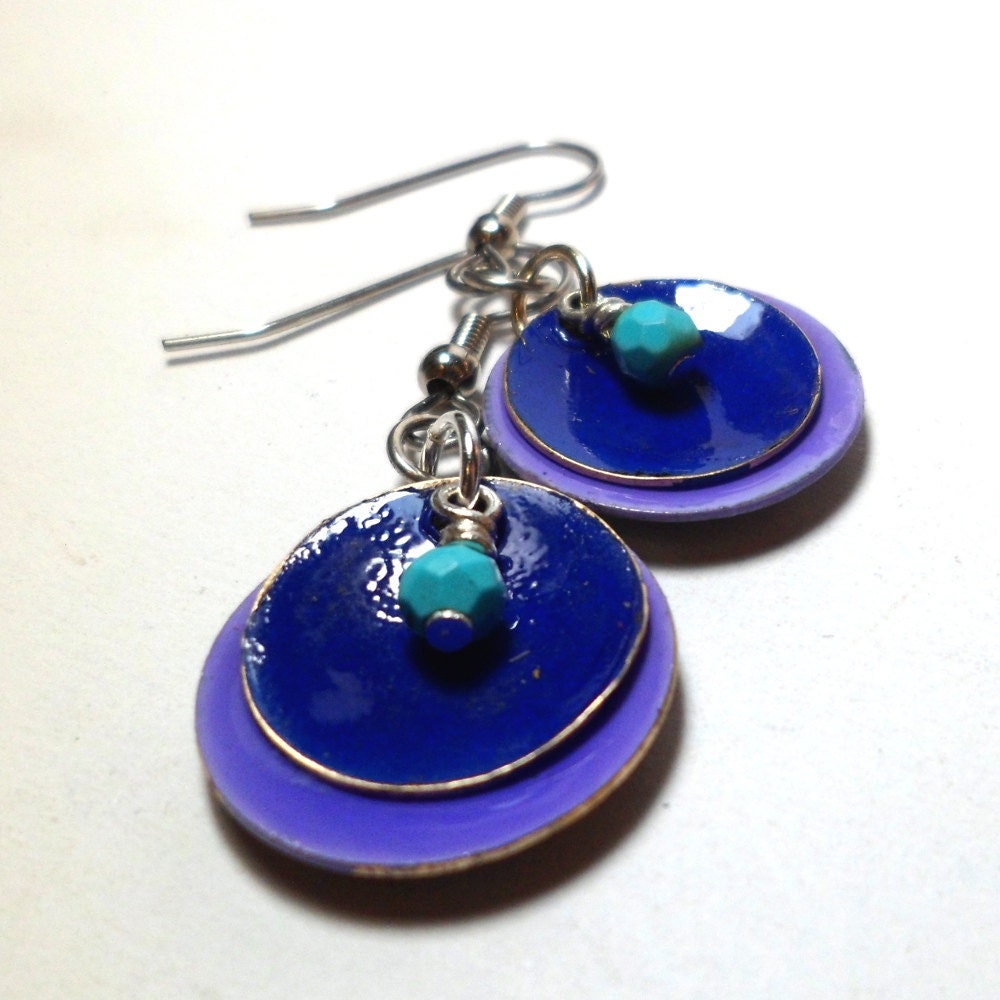 Blue Earrings Domed Brass In Lilac and Cobalt  with Turquoise Magnesite - NedjmaBazaar