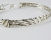 Double helix silver wire wrapped bangle