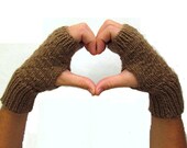 Brown Fingerless Gloves Knit Mittens Autumn Winter - EweniqueEssentials