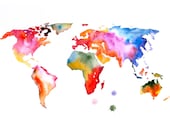 Original Watercolor Painting world map 13x19 abstract modern cool wall art home decor contemporary illustration
