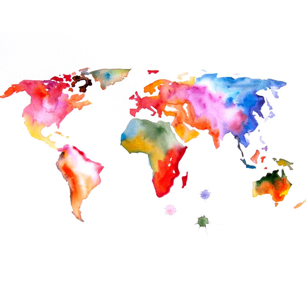Original Watercolor Painting world map 13x19 abstract modern cool wall art home decor contemporary illustration