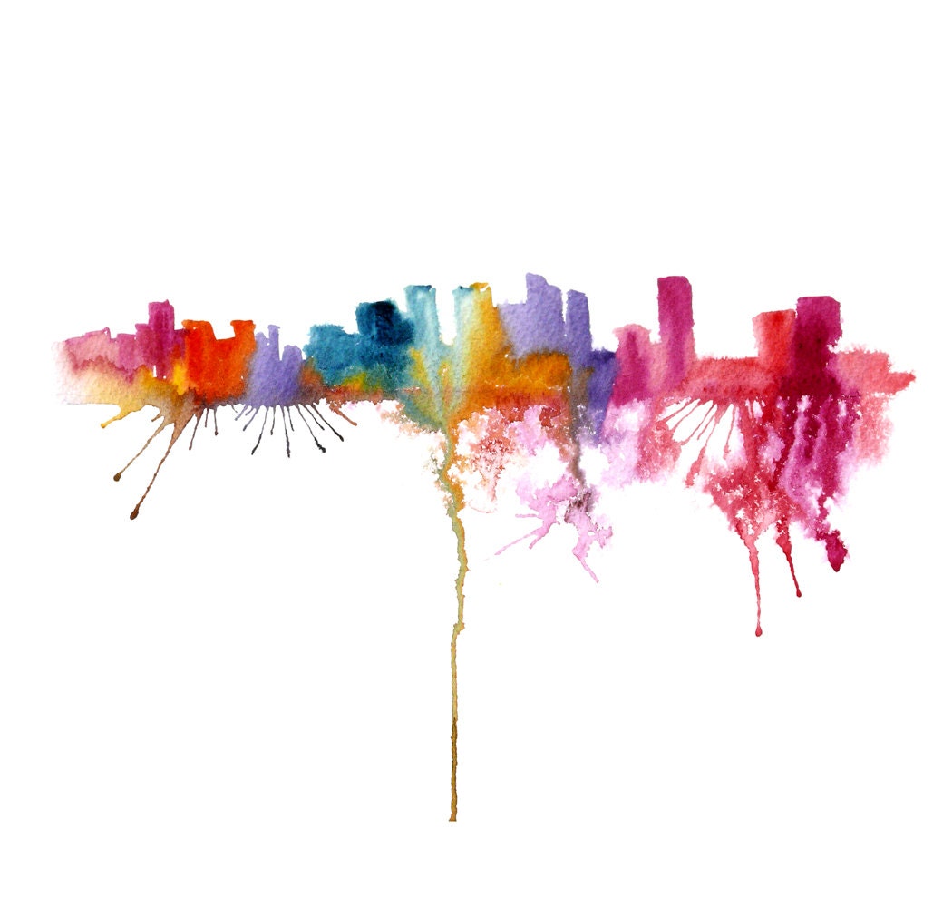Miami city Watercolor abstract painting 13x19 cityskape