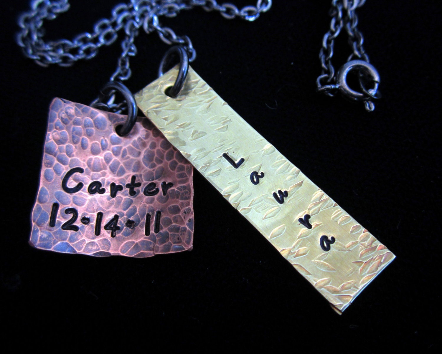 Personalized Jewelry Mommy Charm Jewelry - Baby Name Date, Child/ Children's Name Necklace - Men / Woman Jewelry w/ Gunmetal Chain