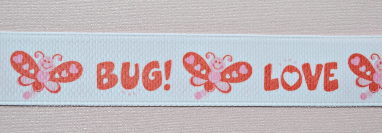 Love Bug Butterflies 7/8 inch grosgrain ribbon - Valentines Il_170x135