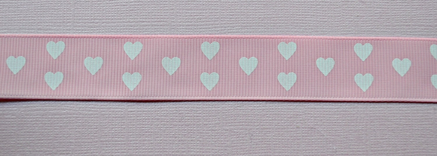 Classic white hearts on light pink 7/8" grosgrain - valentines Il_170x135