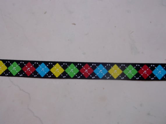 Back to School argyle on black 3/8" grosgrain ribbon Il_570xn