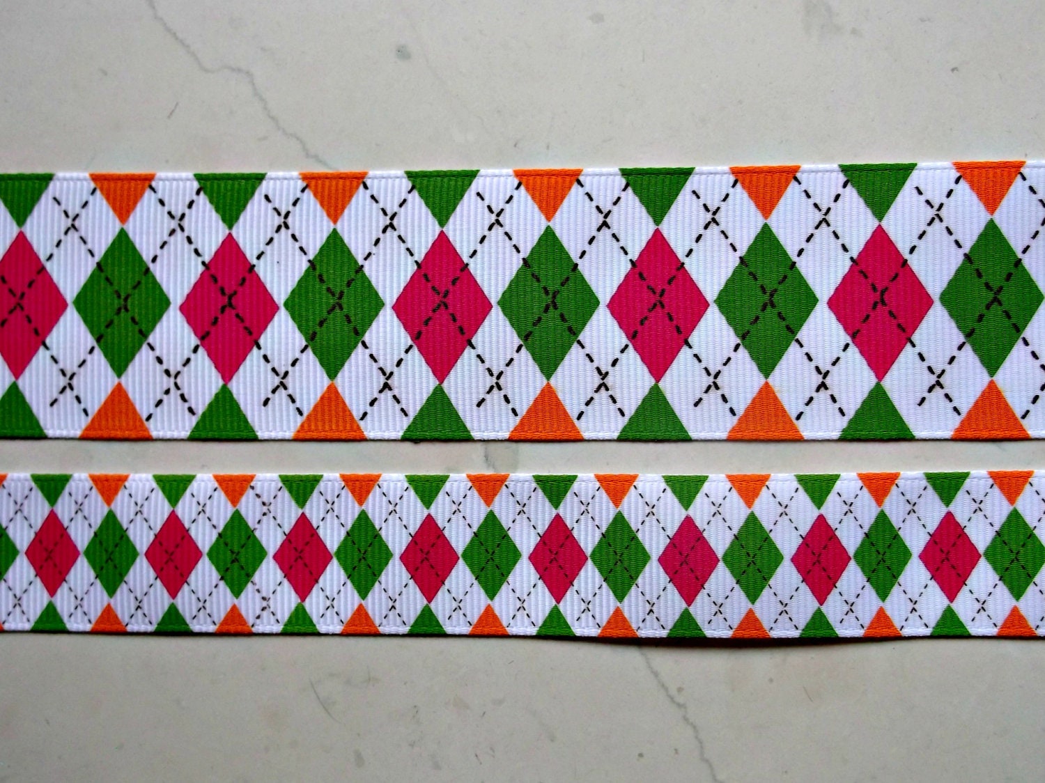 Homecoming argyle printed on white 7/8" and 1 1/2" grosgrain ribbon Il_570xn