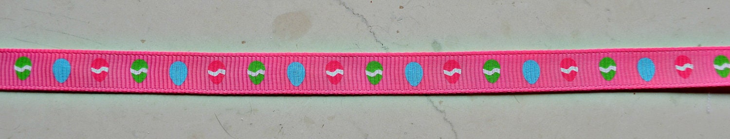 Orange, yellow & blue Easter Eggs on hot pink 3/8" grosgrain ribbon- Il_570xn