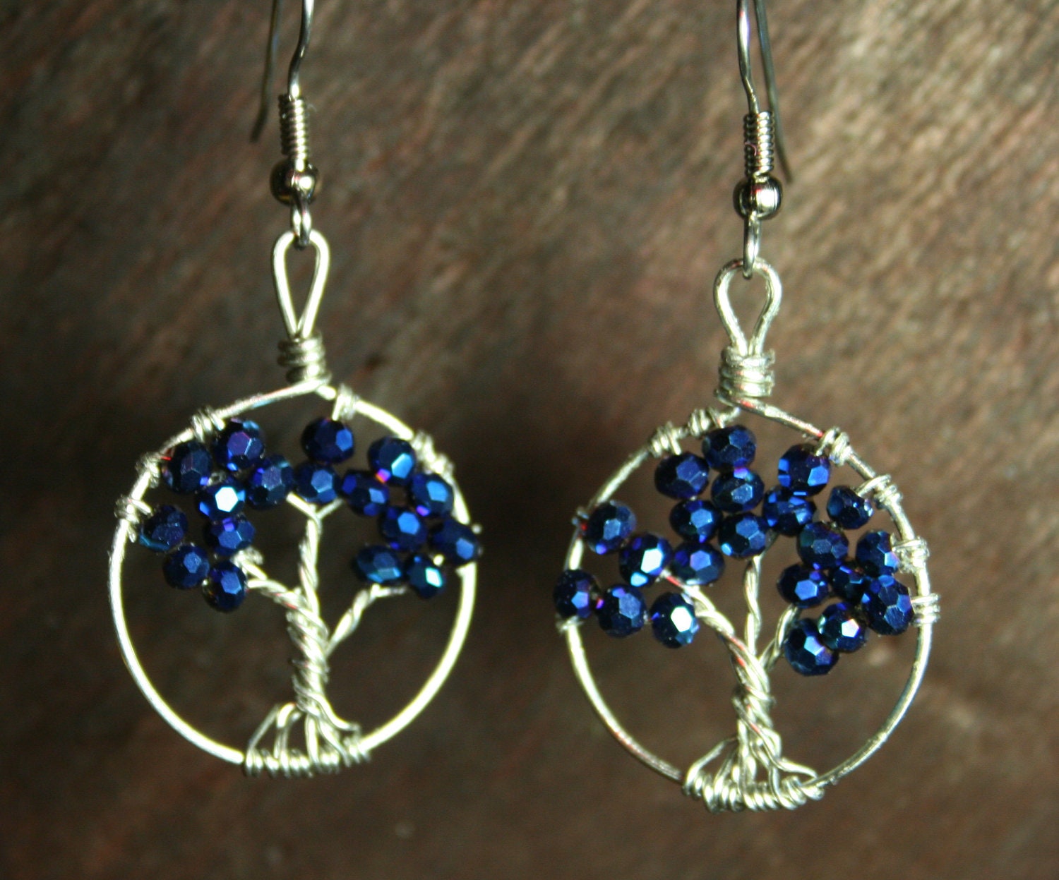 Night Leaf Tree of Life Wire-Wrapped Earrings