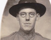 WWI Soldier in Glasses- 1918 Vintage Photograph- RPPC