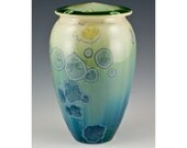 Green and Turquoise Crystalline Glazed Canister: Free US Shipping
