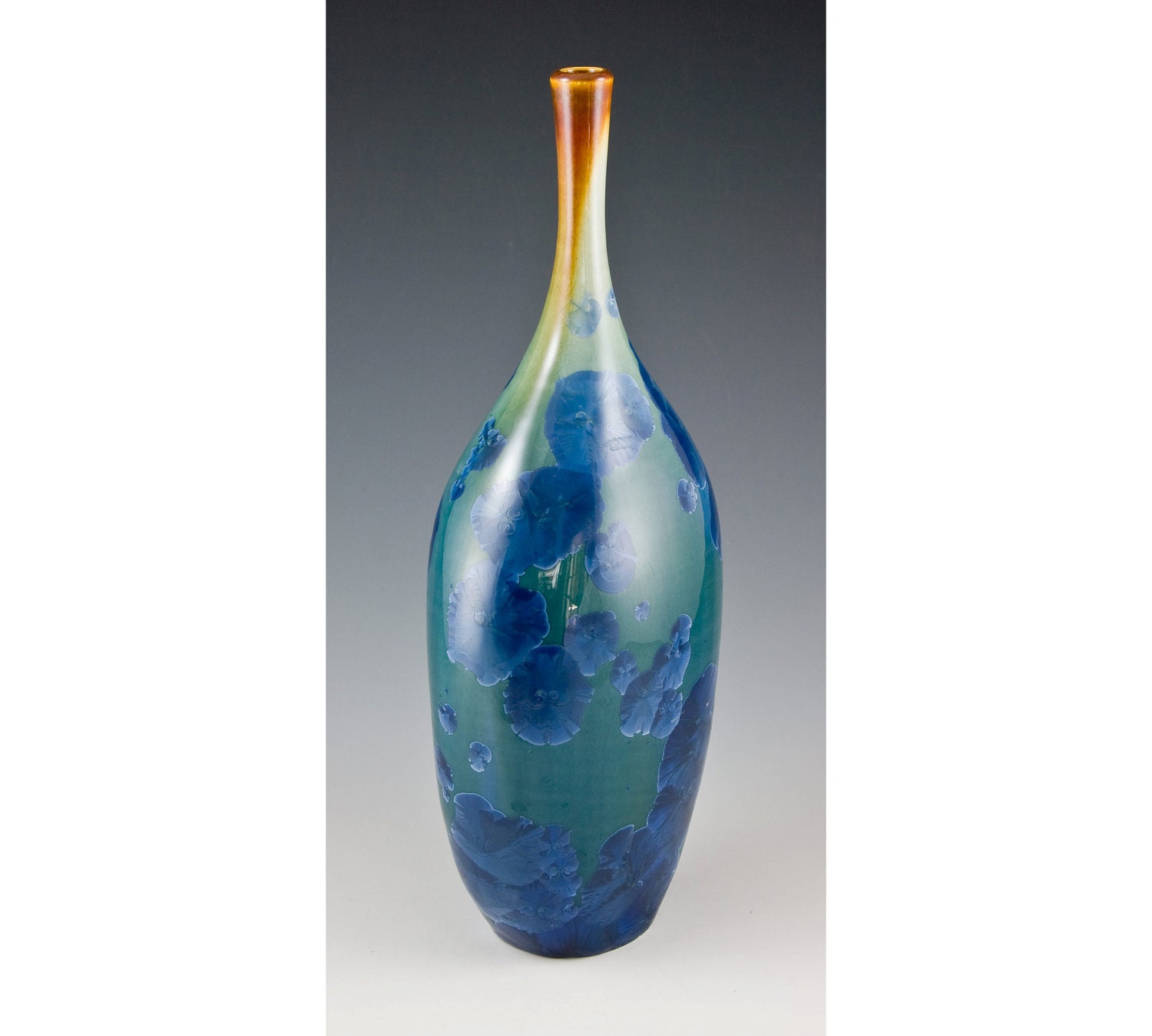 Deep Turquiose Flattened Crystalline Bottle: Free US Shipping