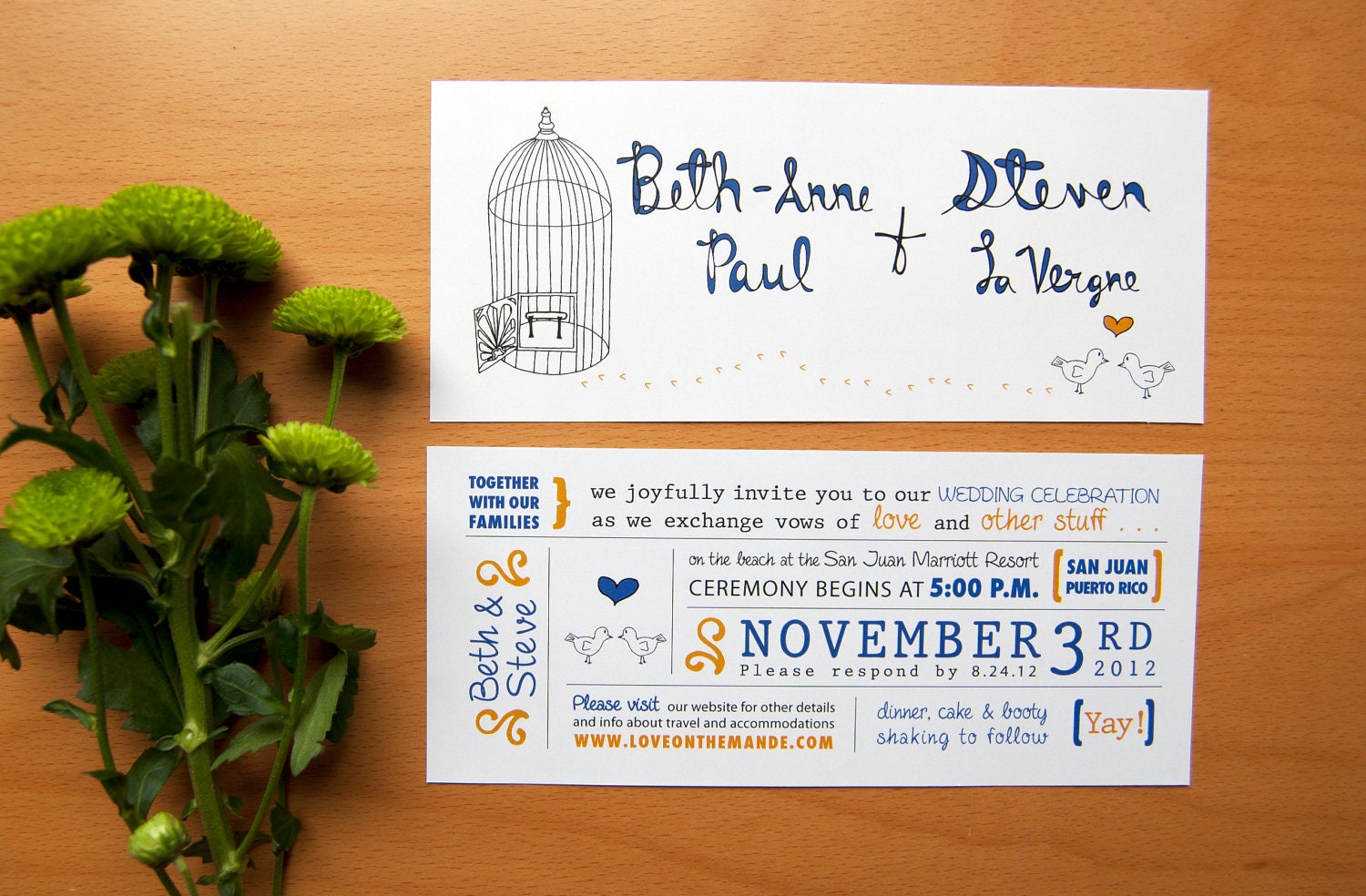 Rustic Wedding Invitation With Love Birds Illustration