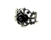 Petit Black Rose Ring in Antique Silver Filigree Black RIng Gothic Ring Bridesmaid Wedding Maid of Honor