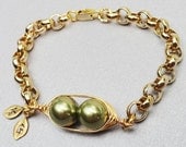 Two Peas In A Pod Gold Bracelet - Personalized Hand stamped Bracelet