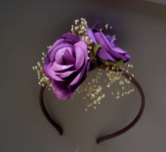 purple flower headband paper flowers ready by BudgetWeddingBouquet